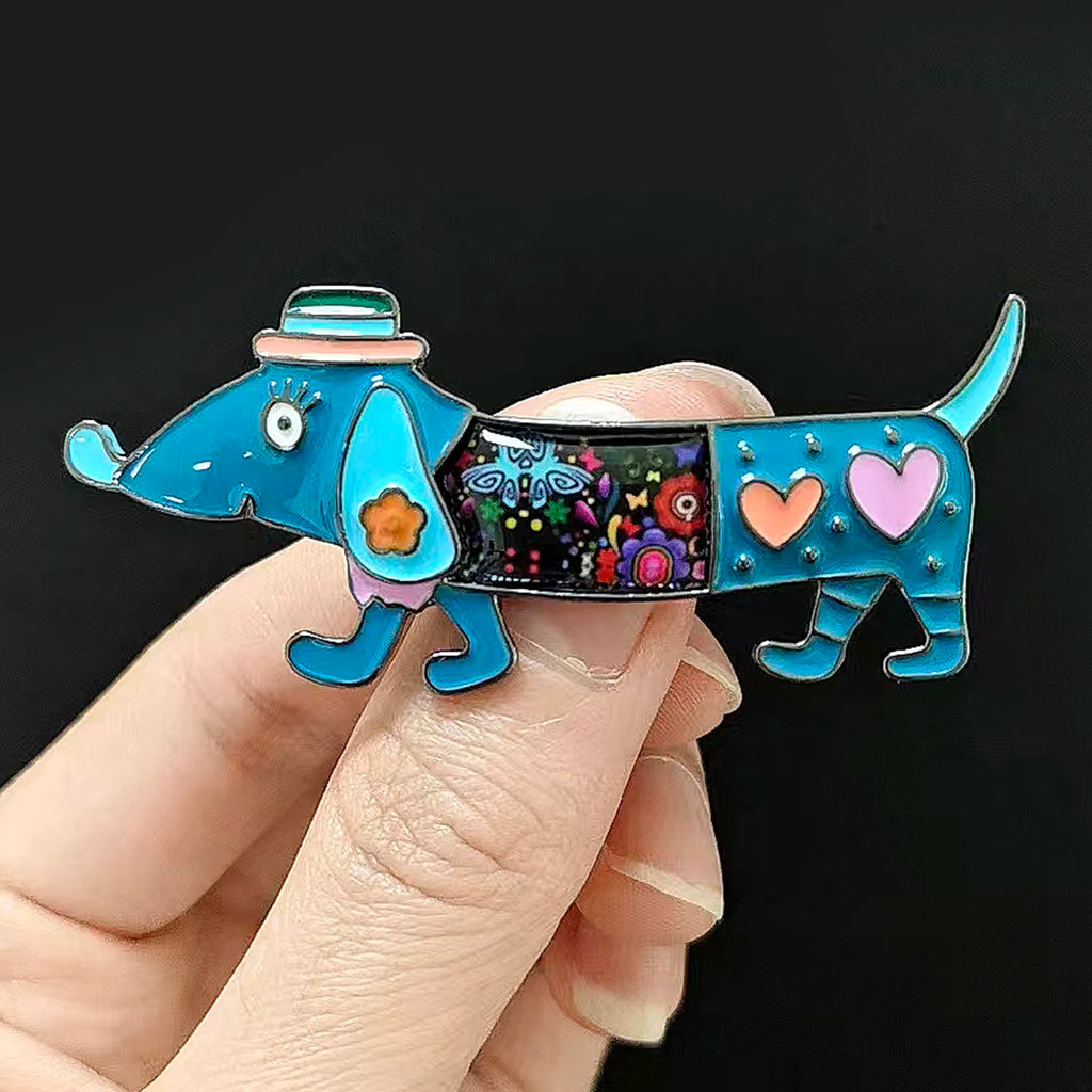 Broche Cachorro Salsicha Esmaltado com Strass Elegante Feminino