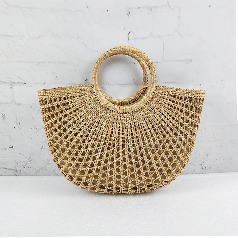 Luxo oco designer praia bolsa de ombro alta qualidade marca palha bolsa feminina verão raffia tecido cesta viagem tote bags