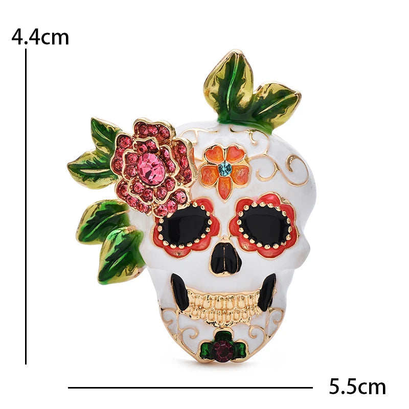 Wuli&baby Lindos Broches de Caveira Esmaltados para Mulheres e Unissex, Broches de Flor e Esqueleto para Casacos de Festa Casual, Presentes