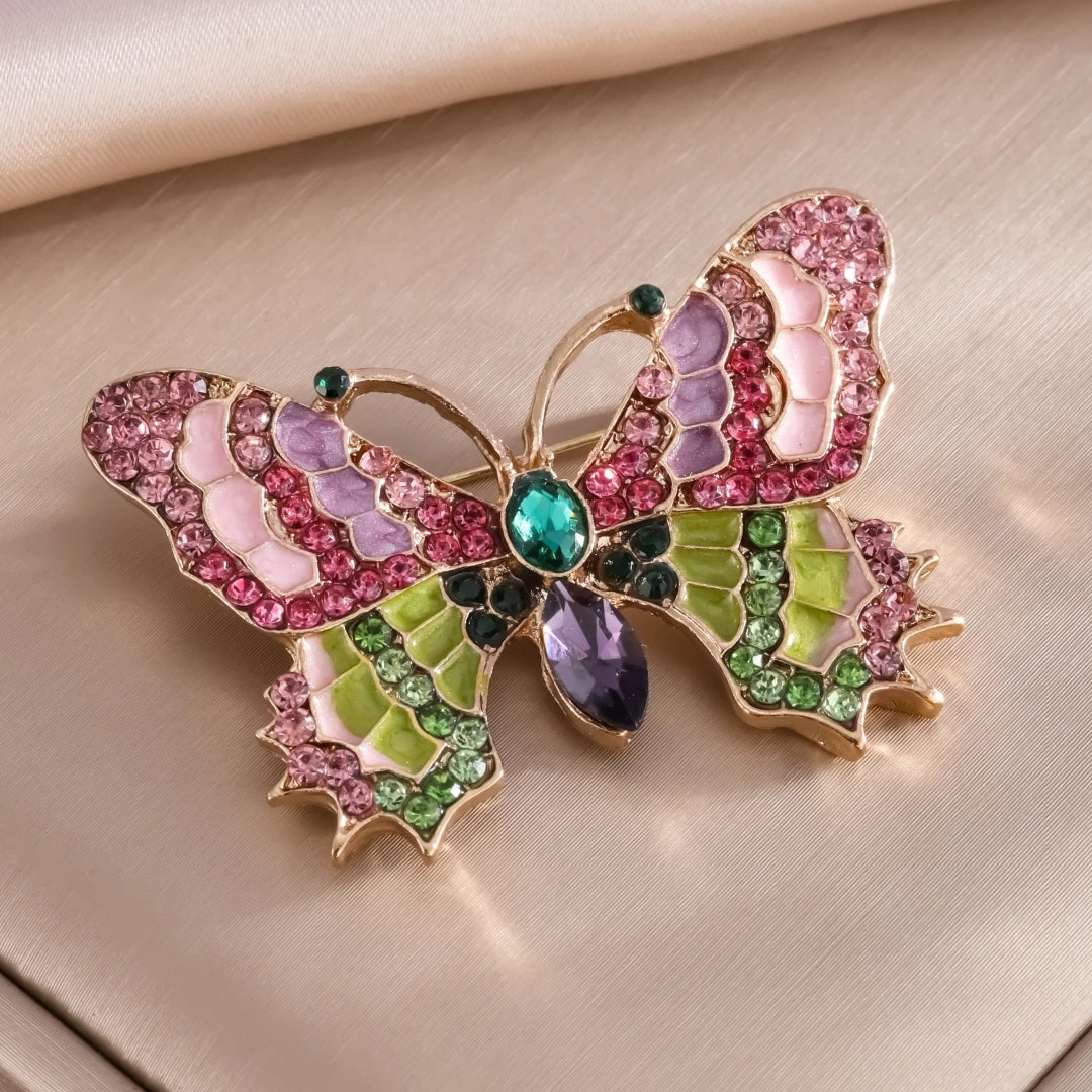 Borboleta colorida Designer Zircon Broche Mulheres Brilhante Crystal Lapel Pin Roupas luxuosas Jóias Acessórios
