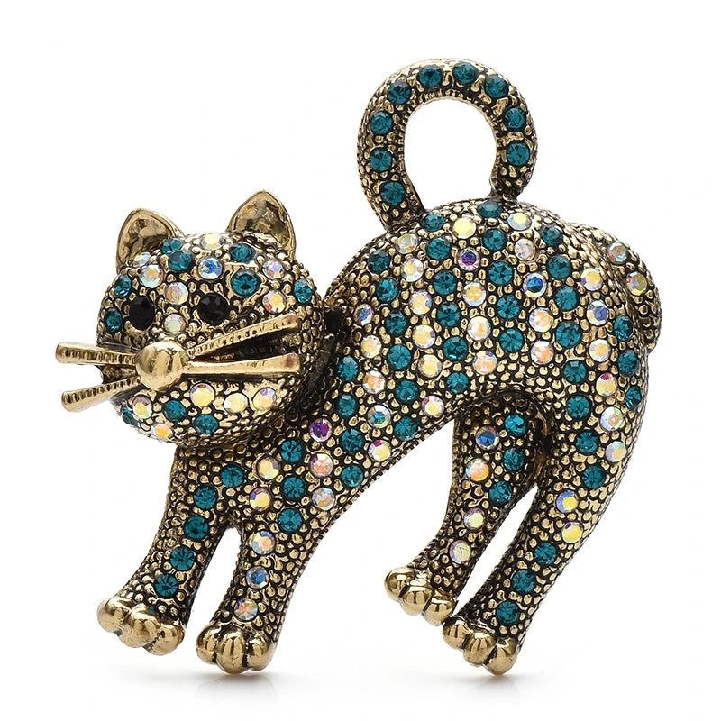 Broche Gato Vintage com Strass Design Elegante Feminino