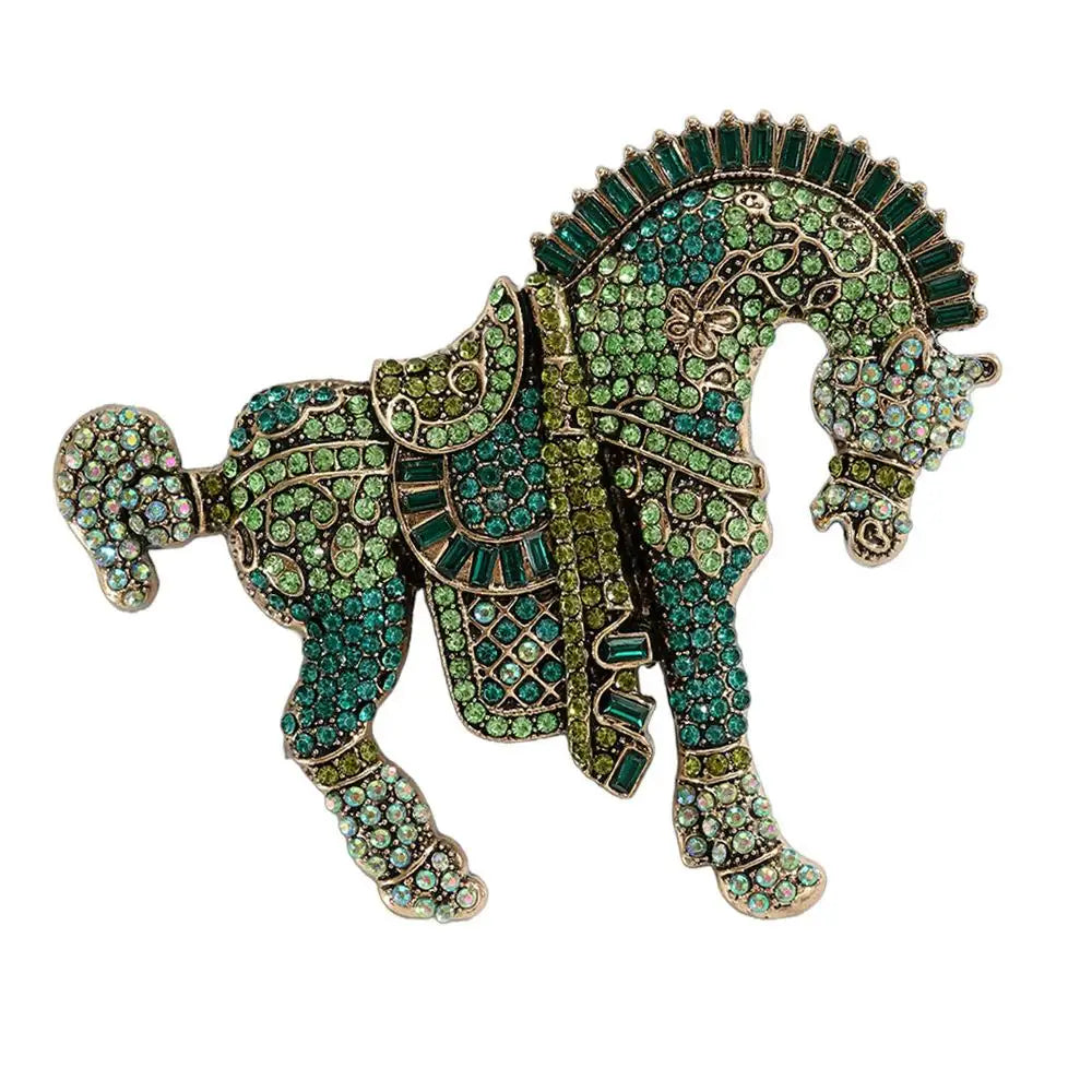 Broche Cavalo Vintage Barroco com Strass Brilhante e Design Criativo