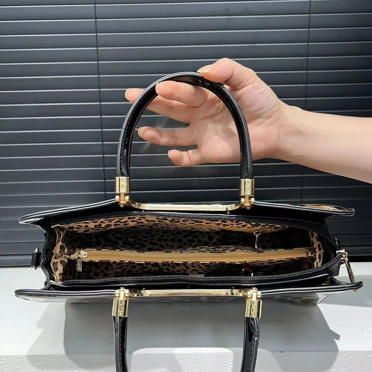 Bolsa feminina fashion com lantejoulas e estampa de leopardo personalizada com vários compartimentos e bolsa de ombro retrô