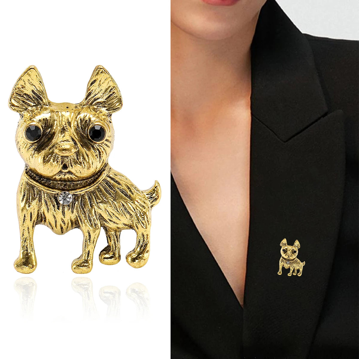 Broches Elegantes de Cachorro com Strass para Mulheres