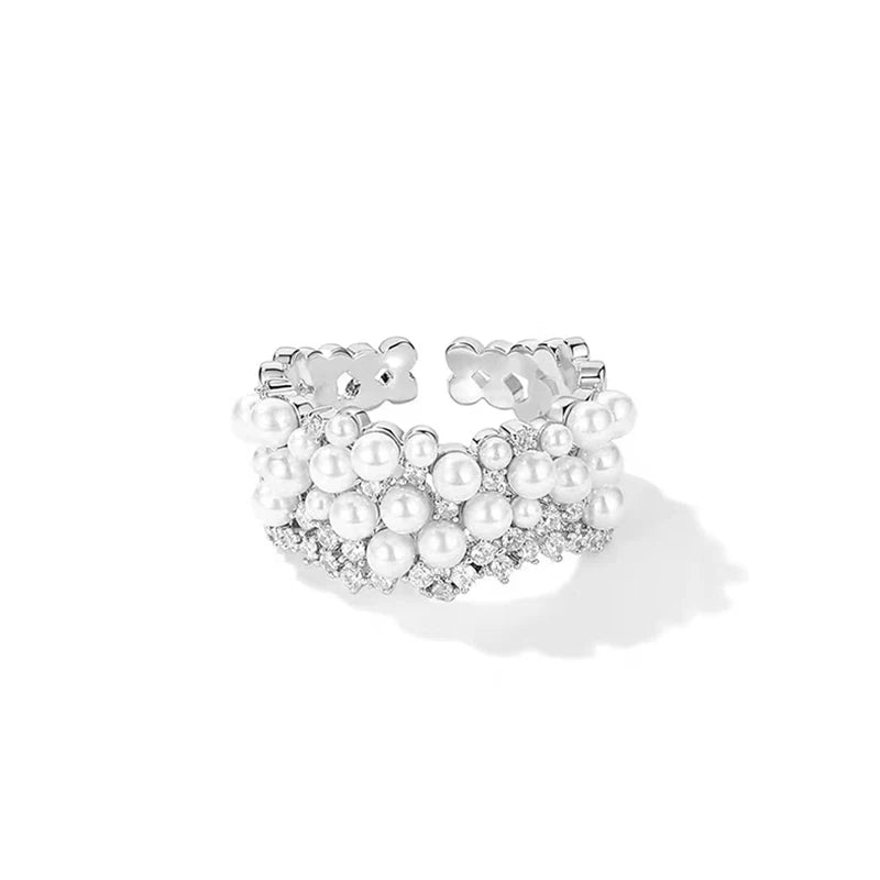 2025 novo zircão incrustado pérola abertura anéis moda jóias para meninas festa de casamento acessórios de luxo para anéis femininos