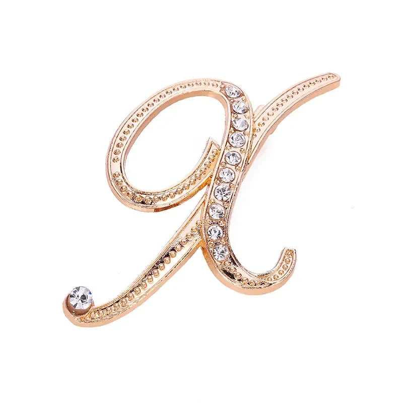 Broche de Letra com Strass Cristal Dourado Elegante