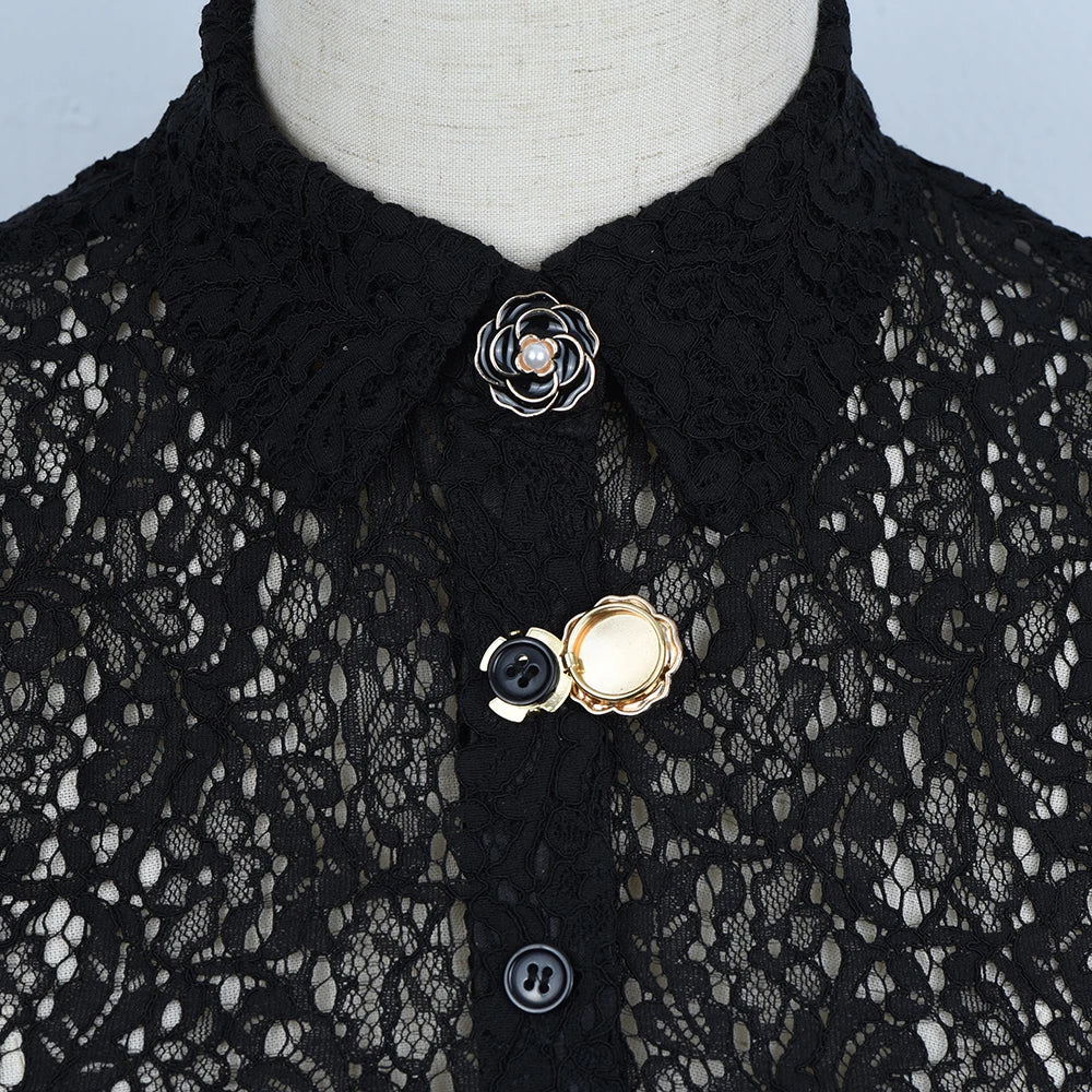 2 pçs camisa feminina botão capa abotoaduras elegante falso pérola camélia manga botão feminino jóias decoração presente