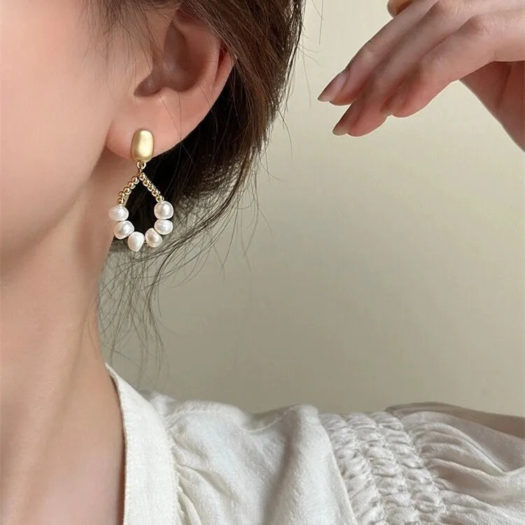 Brincos de Pérola de Água Doce para Mulheres, 100% Natural, Gota de Água Cheia, Borlas Femininas Jóias, Presentes Anti Alergia, Ouro 14K