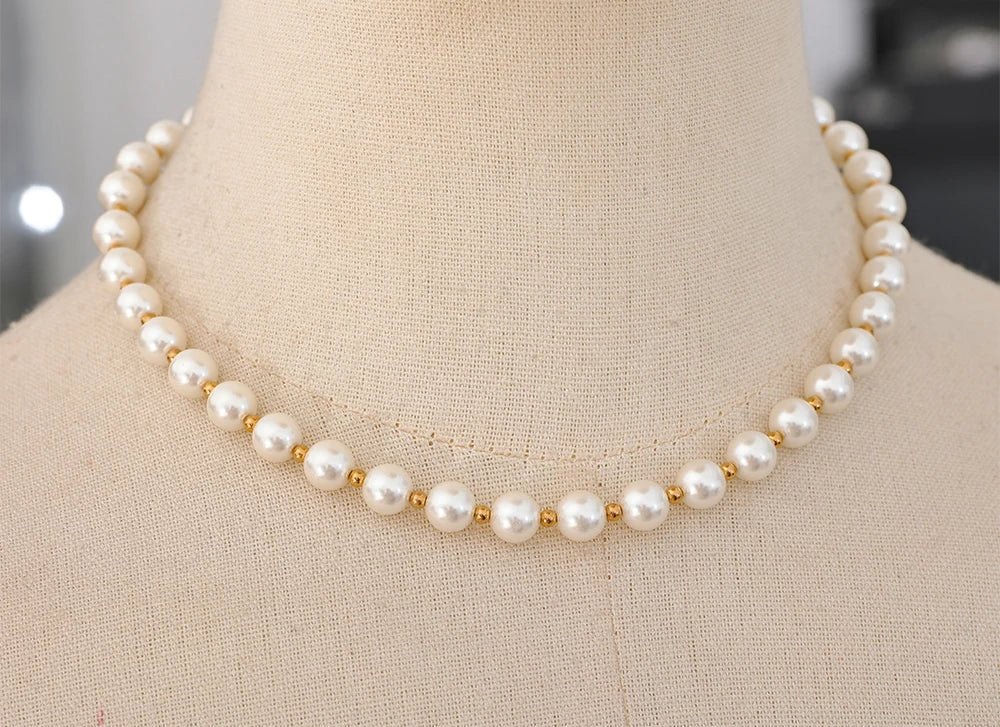 Yhpup destaque imitação de pérolas sem descascar corrente artesanal à prova d'água chique colar de aço inoxidável joias básicas da moda