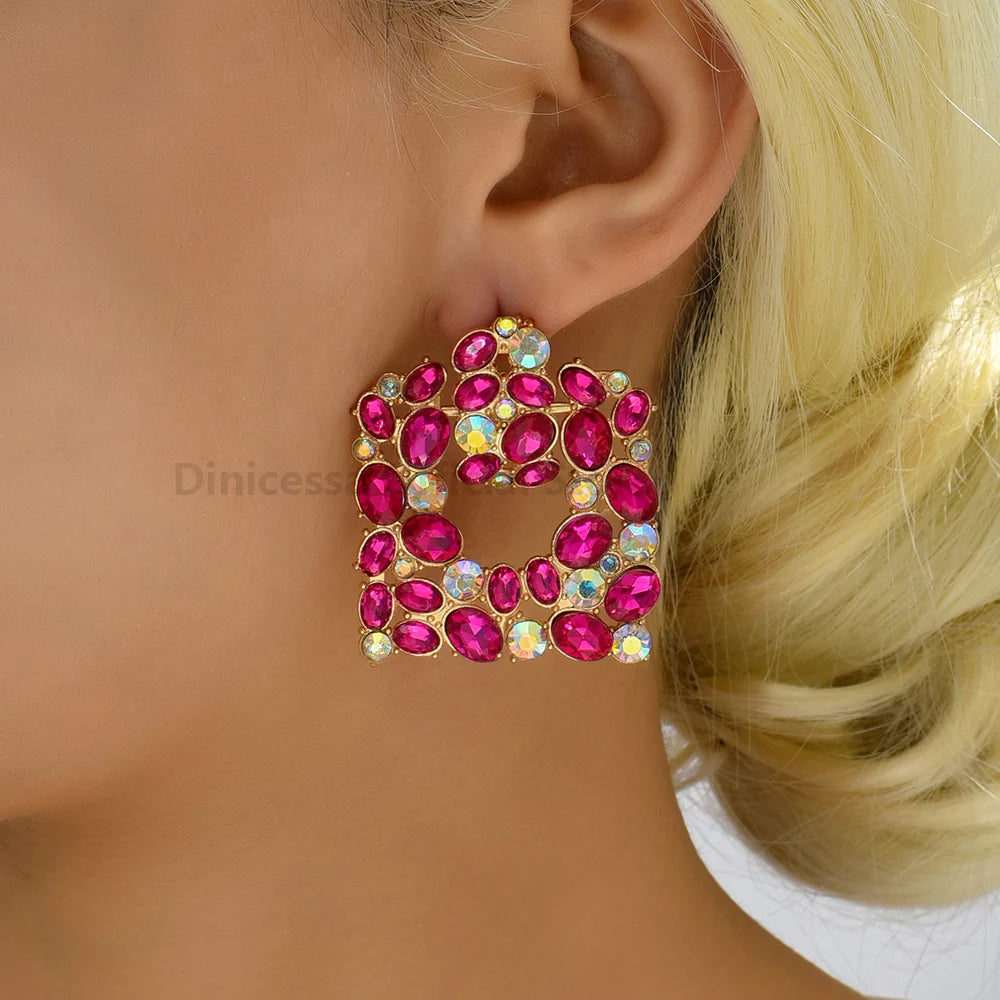 Clássico artesanal colorido strass balançar brincos vintage charme fada grunge luxo quadrado pendientes pingente emo jóias