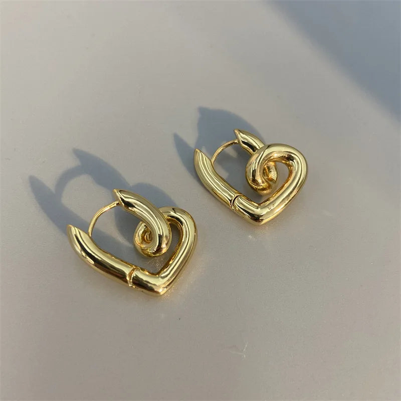 Brincos geométricos de coração de amor oco para mulheres meninas minimalista elegante clássico fivela de orelha casamento noiva joias presentes