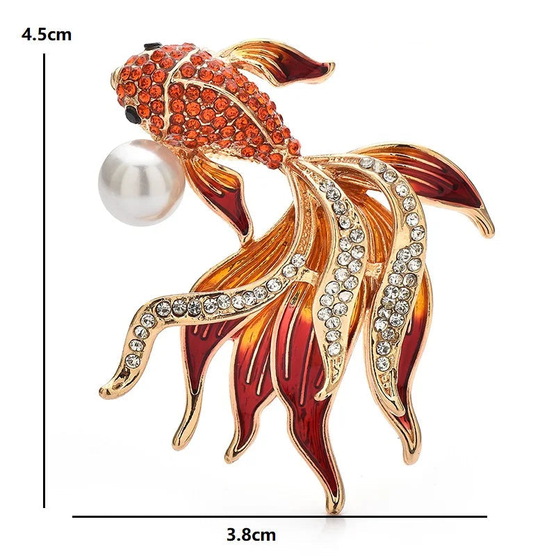 Broche Peixe Dourado com Cristais Design Elegante Feminino