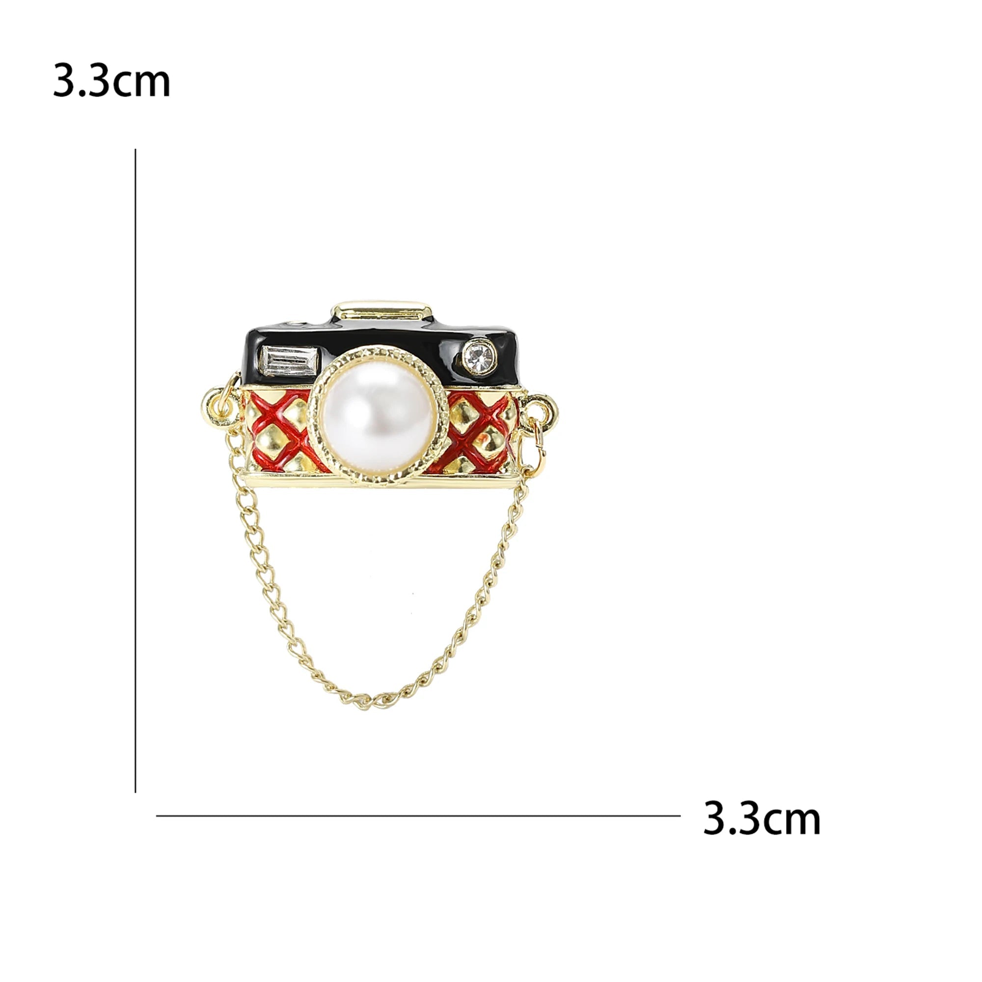 Broche Vintage Câmera e TV com Strass e Esmalte Elegante
