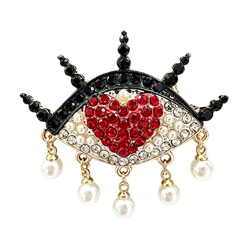 Broche Olho com Coração e Pérolas Design Charmoso Feminino