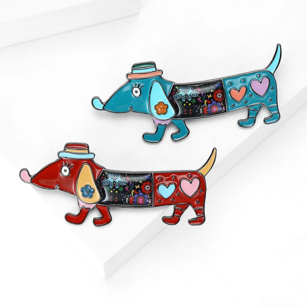 Broche Cachorro Salsicha Esmaltado com Strass Elegante Feminino