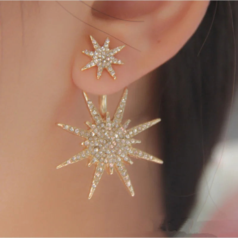 Evispol brincos brilhantes de zerconia cúbica para mulheres, meninas, moda estrela, floco de neve, design, piercing, joia, presente