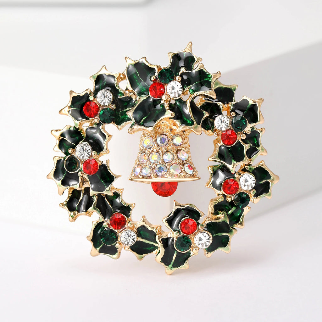 Broche Guirlanda de Natal com Strass Design Elegante Feminino