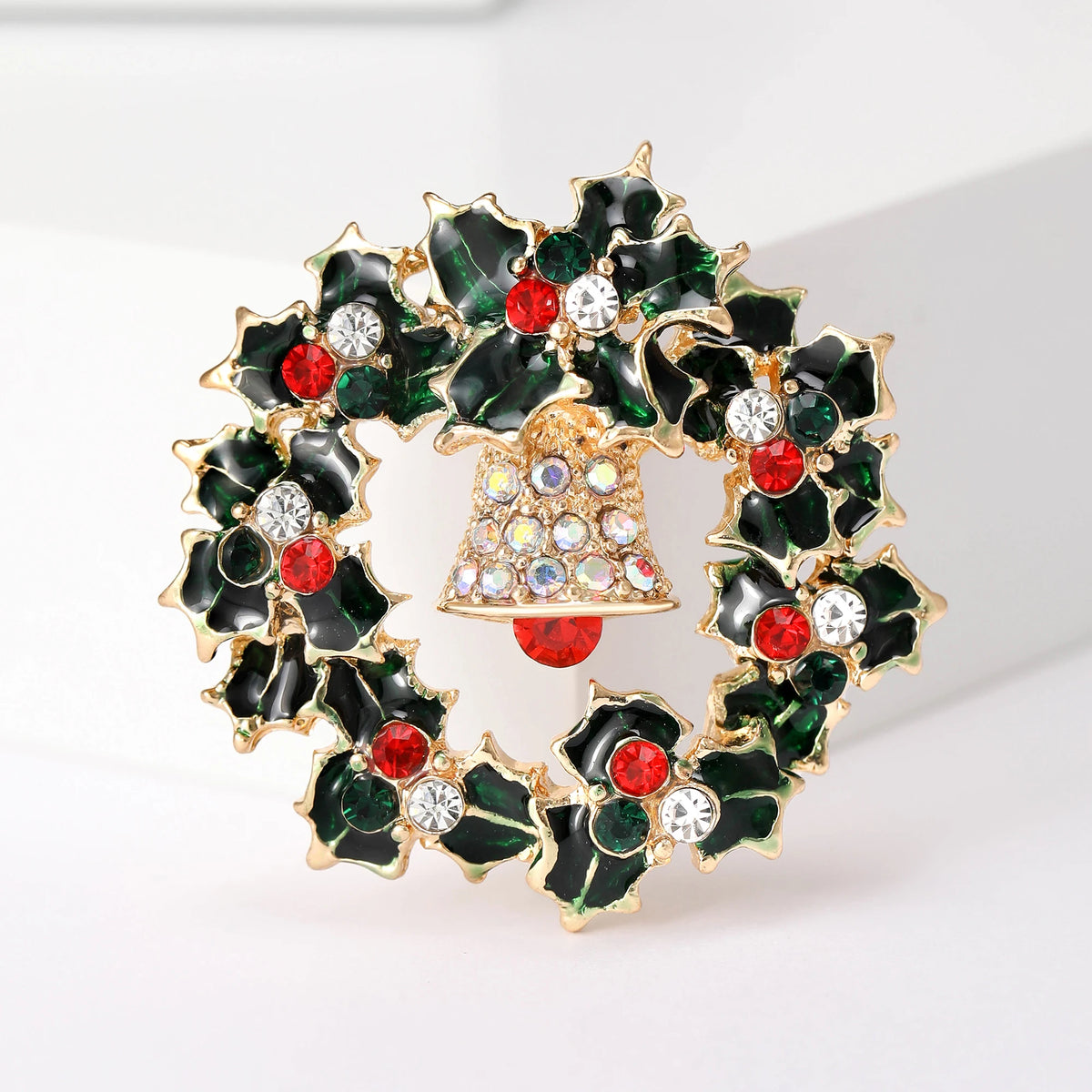 Broche Guirlanda de Natal com Strass Design Elegante Feminino