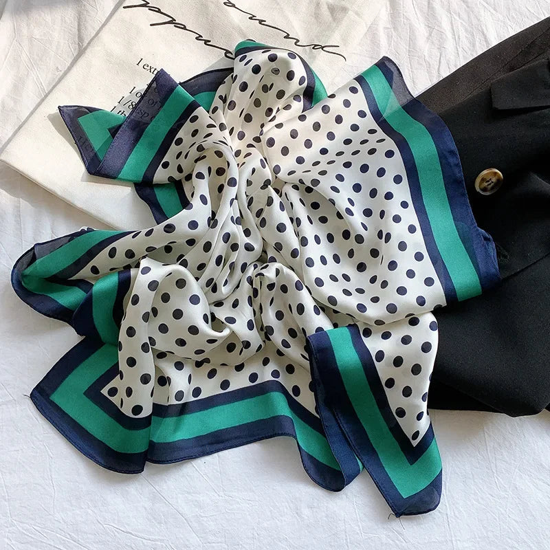 70*70cm moda lenço dot print seda cetim pescoço cachecol para mulheres pequenos xales lenços de cabelo feminino saco cachecóis para senhoras