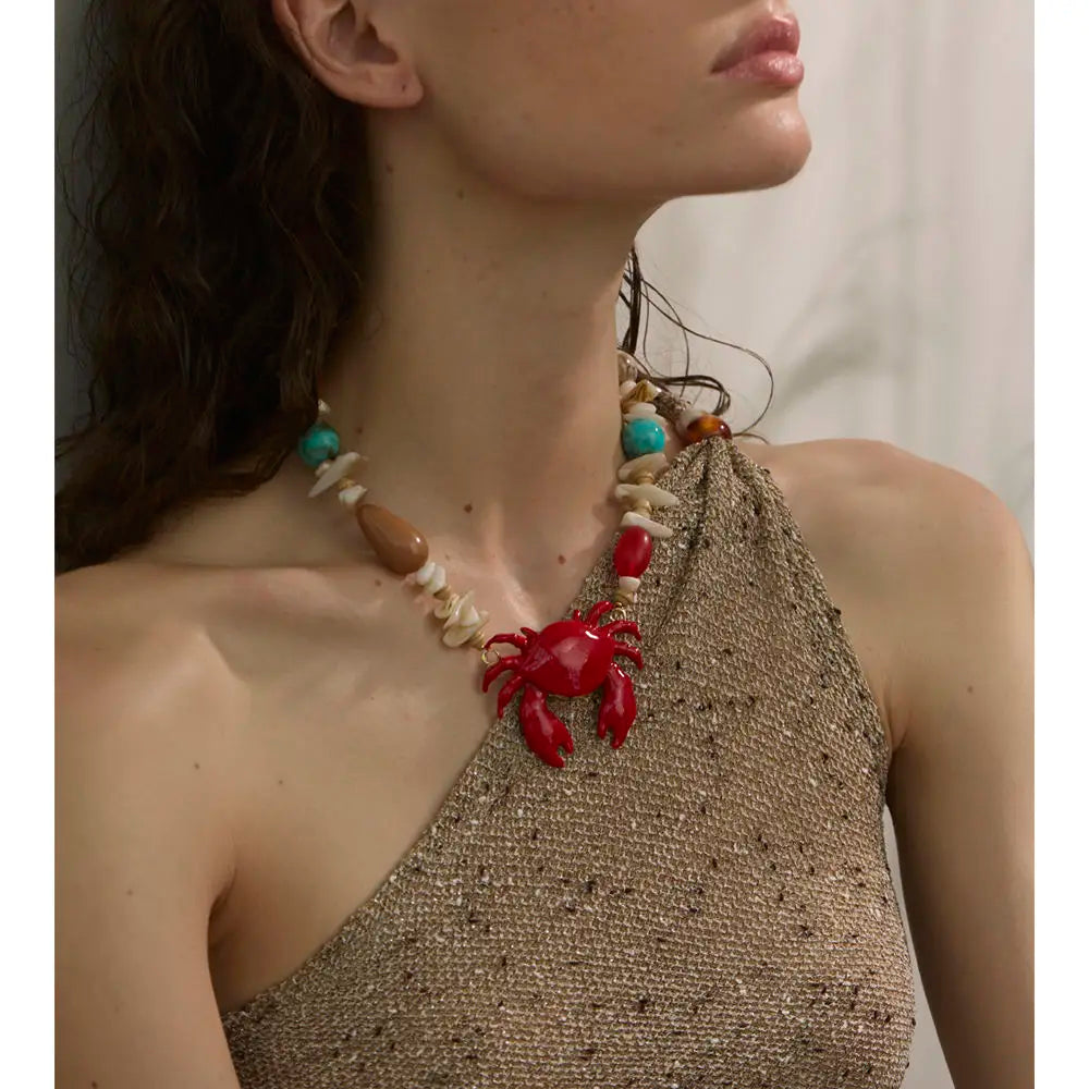 Yhpup oceano estilo lagostins caranguejo pingente colar para mulheres concha resina acrílica corrente jóias artesanais