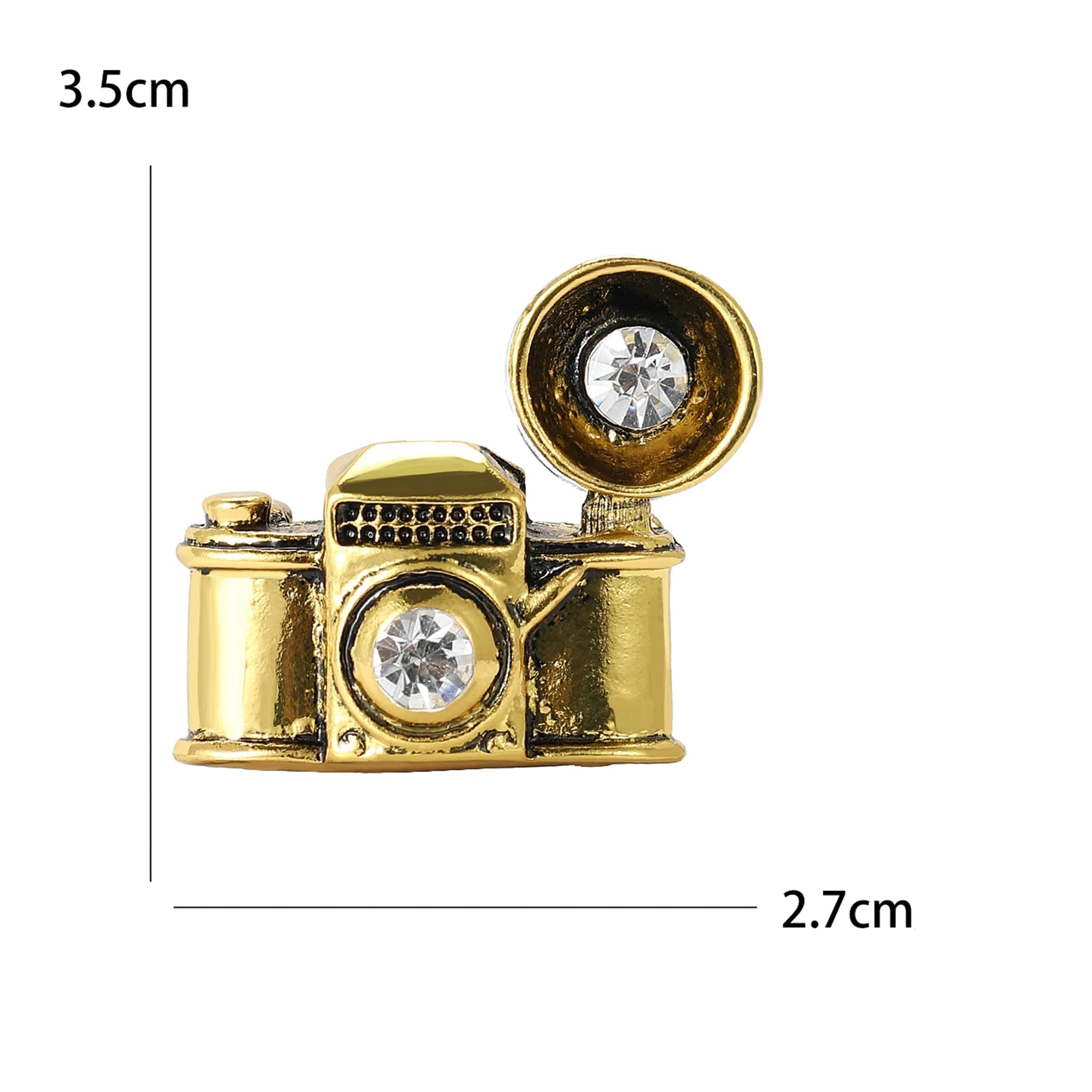 Broche Vintage Câmera e TV com Strass e Esmalte Elegante