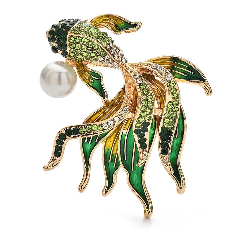 Broche Peixe Dourado com Cristais Design Elegante Feminino