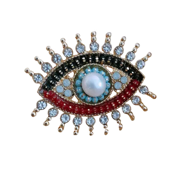 Strass preto azul olho broches feminino liga simulado pérola olho colar pinos presentes