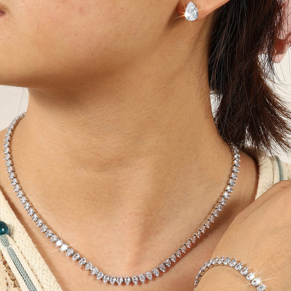 Zakol lindo buling aaa claro redondo zircônia cúbica casamento nupcial colar brincos festa conjunto de jóias para mulher