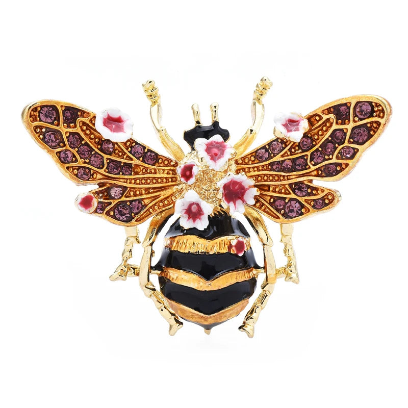 Wuli & baby Broches de abelha esmaltados grandes para mulheres e homens, 3 cores, flores, insetos, festa, broche causal, presentes
