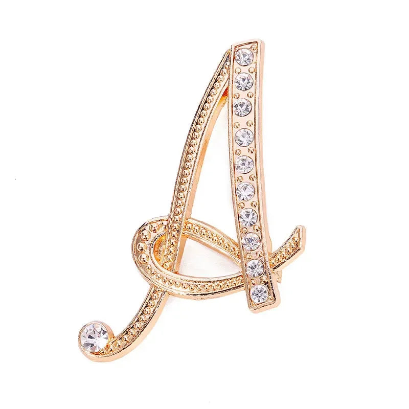 Broche de Letra com Strass Cristal Dourado Elegante