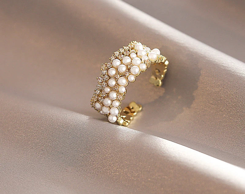 2025 novo zircão incrustado pérola abertura anéis moda jóias para meninas festa de casamento acessórios de luxo para anéis femininos