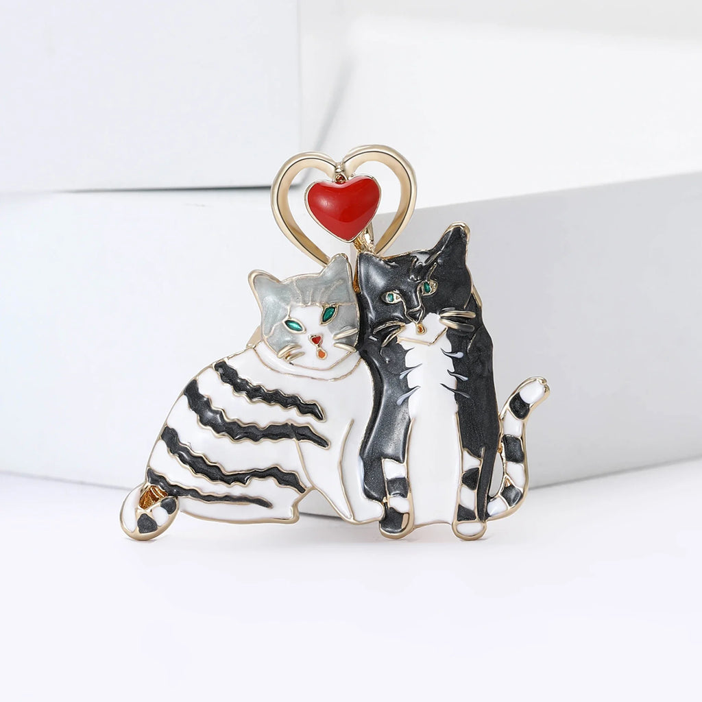 Strass amor gatinho broches para mulheres unissex esmalte animal pino gato lapela pinos festa de escritório amigo presentes jóias acessórios