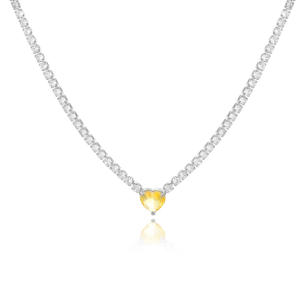 Shinny conjunto de jóias de pedra de cristal completo para mulheres luxo amor coração zircônia cúbica tênis pulseira gelada para fora corrente colar casamento