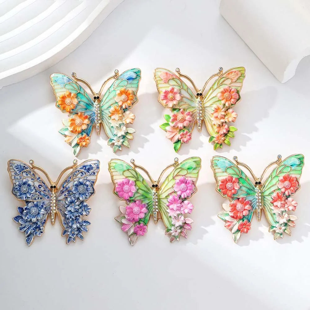 Jardme broche de borboleta esmaltado vintage para mulheres, luxo, lindo inseto colorido com flor, alfinetes de roupas femininas, presentes