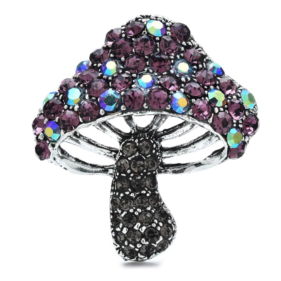Broche Cogumelos Duplos com Strass Elegante Feminino