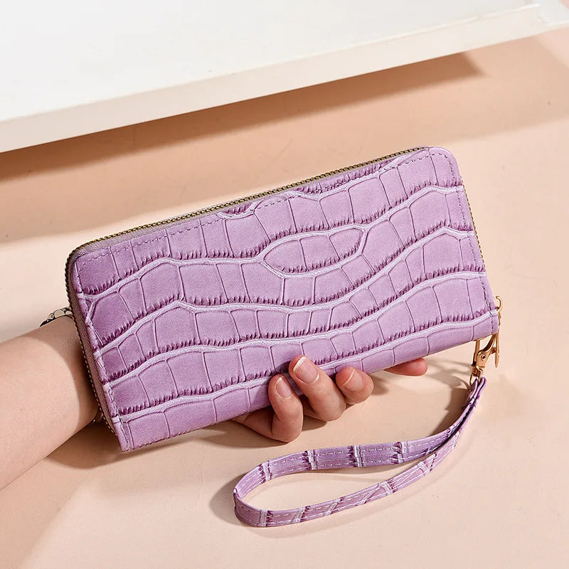 Carteira longa feminina high-end moda crocodilo padrão jacaré embreagem saco de cartão multifuncional saco com zíper carteira de moedas