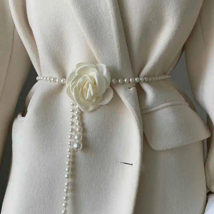 1 pçs cinto de cintura de pérola feminino novo estilo camélia decorativo versátil cinto combinando vestido casaco jaqueta moda elegante cinto
