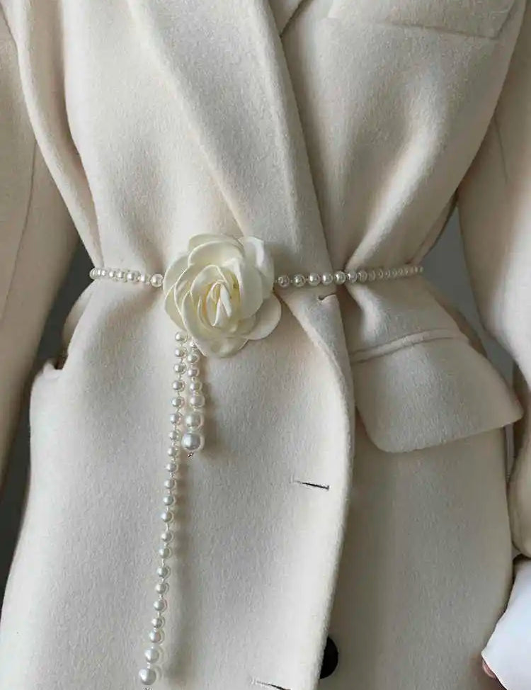 1 pçs cinto de cintura de pérola feminino novo estilo camélia decorativo versátil cinto combinando vestido casaco jaqueta moda elegante cinto