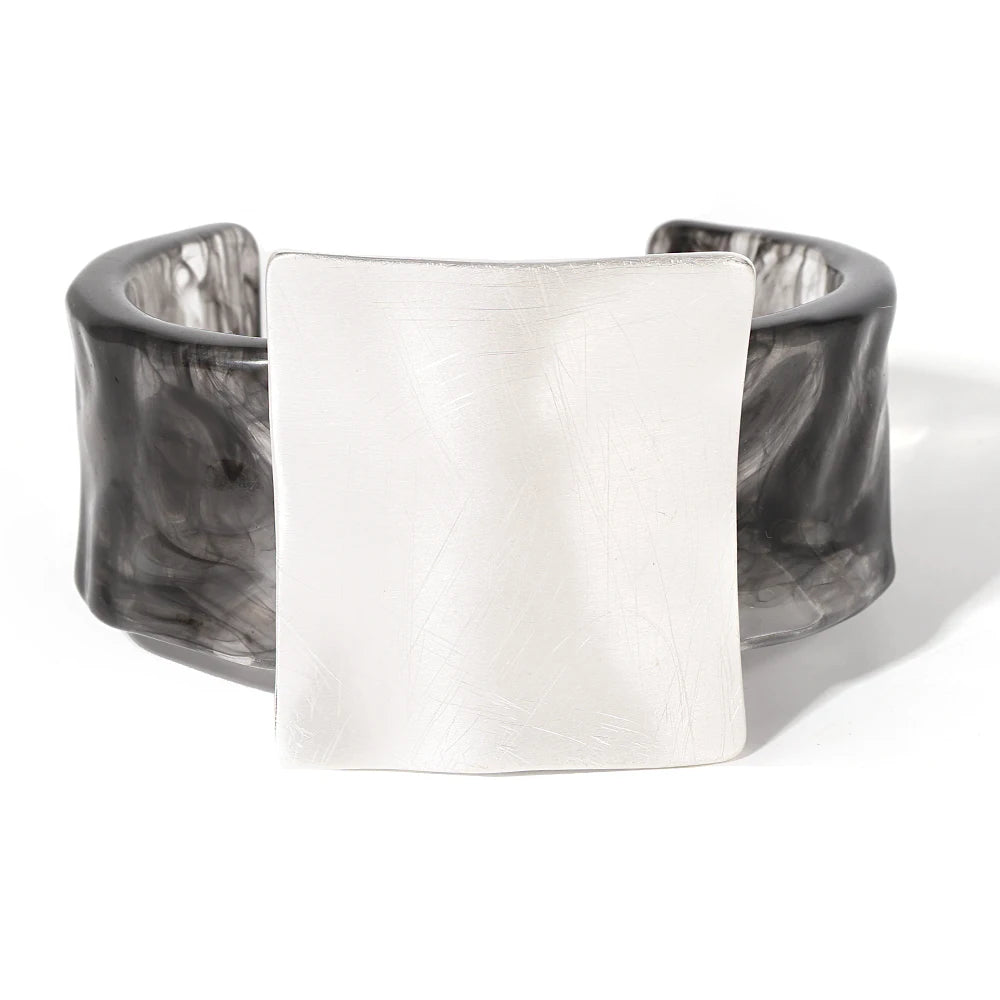 Allyes moda geométrica quadrado fosco metal acrílico aberto pulseira para mulheres personalidade simples pulseiras largas festa jóias presentes