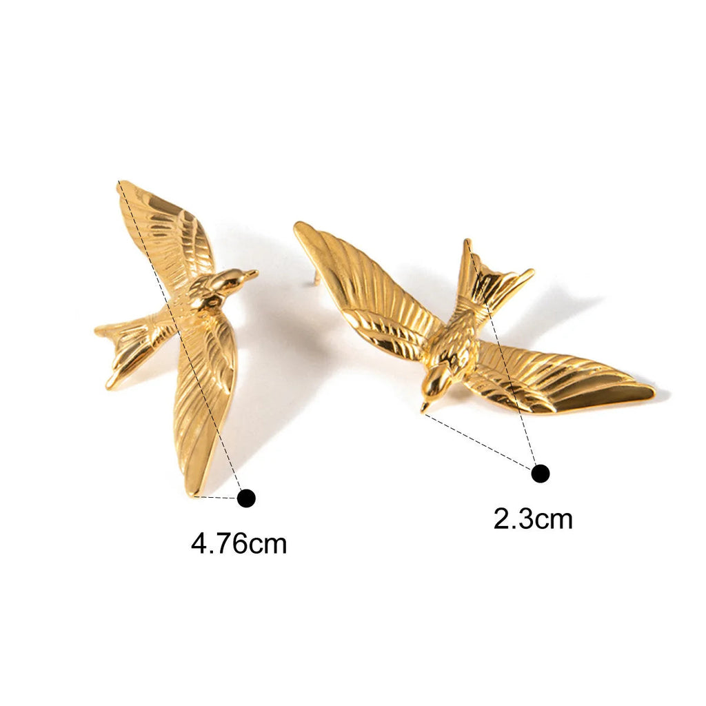 Brincos em forma de pássaro estereoscópicos vintage banhados a ouro 18k de aço inoxidável para mulheres à prova d'água moda charme joias festa