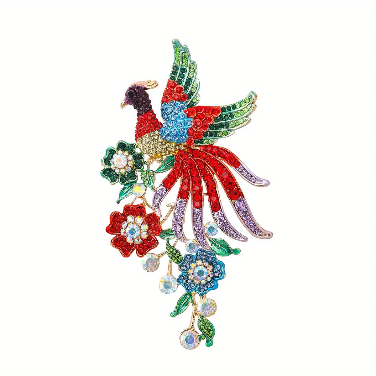Broche Fênix de Cristal Exagerado Vintage com Strass Luxo