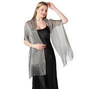 Moda Ouro Prata Brilhante Silk Sunscreen Scarf Feminino Long Tassel Evening Party Dress Xaile Verão Fino Praia Bikini Sun Cloak