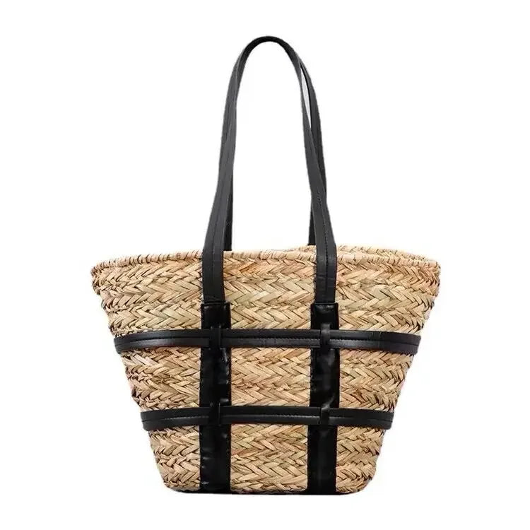 Moda grande rattan cesta saco designer de vime mulheres sacos ombro luxo palha bolsa verão praia grande shopper bolsa bali sac