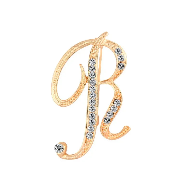 Broche de Letra com Strass Cristal Dourado Elegante