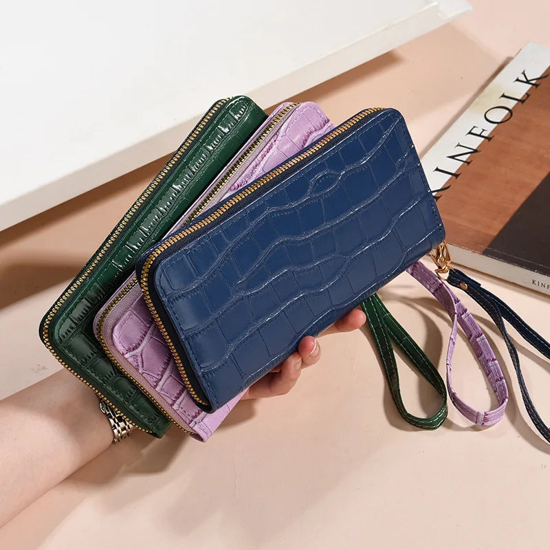 Carteira longa feminina high-end moda crocodilo padrão jacaré embreagem saco de cartão multifuncional saco com zíper carteira de moedas