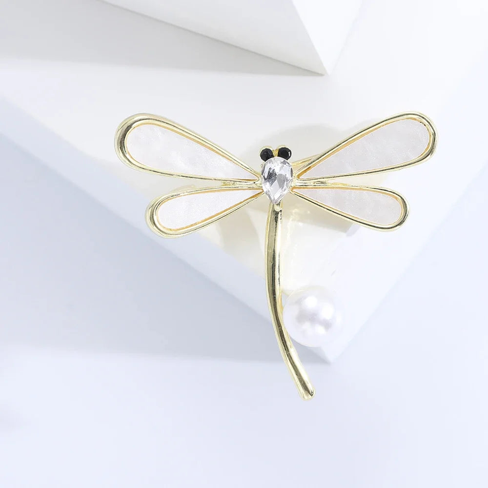Engraçado strass libélula broche para mulheres unissex pérola inseto pinos festa de escritório amigo presentes jóias acessórios decoração