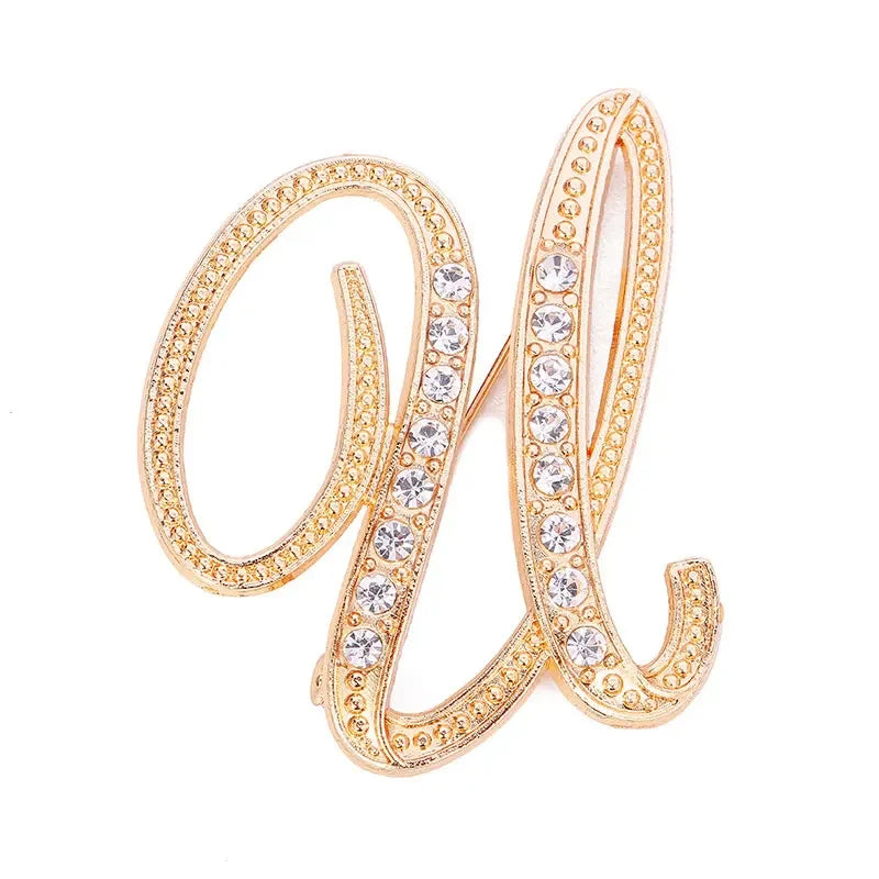 Broche de Letra com Strass Cristal Dourado Elegante