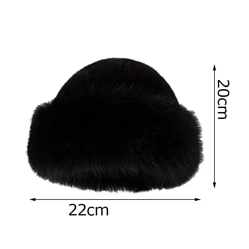 Inverno grosso quente peludo gorros chapéu moda feminina imitação de pele de vison boné russo cor sólida de pelúcia boné sem aba chapéu de esqui