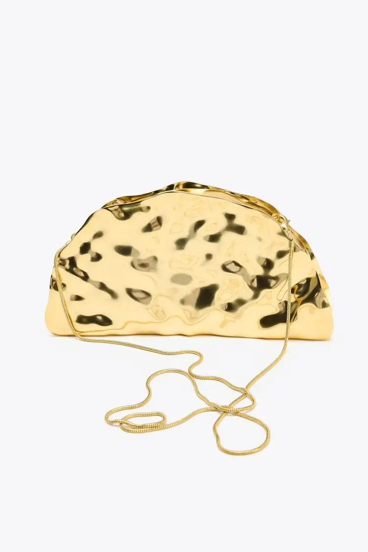 Bolsa de embreagem de concha de leque de metal para mulheres 2025 nova cor dourada noite festa de casamento bolsa de luxo com alça de cobra