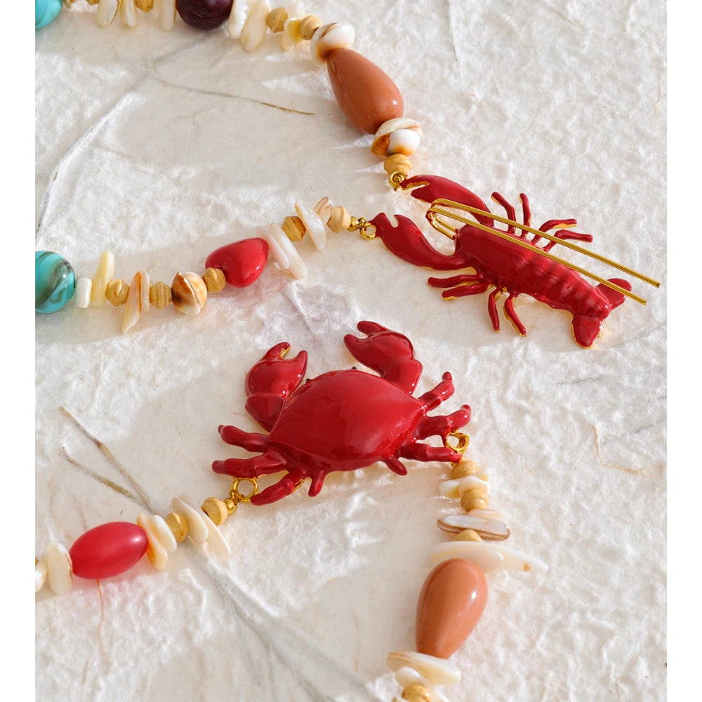 Yhpup oceano estilo lagostins caranguejo pingente colar para mulheres concha resina acrílica corrente jóias artesanais